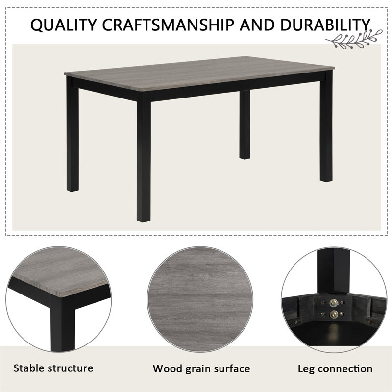 Ensemble de table de salle à manger 6 pièces avec banc et chaises, Gris clair / noir, Gris clair