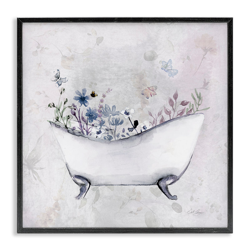 Délicat bain avec botanique, estampe numérique, design par Stella Chang, Giclée encadrée noir minuit, H 24 po x l 24 po