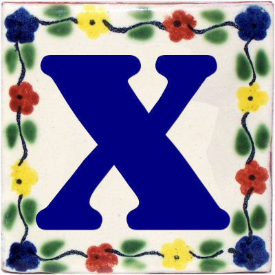 4,2 po x 4,2 po 2 pièces TalaMex Bouquet Talavera Maison d'argile Lettre X