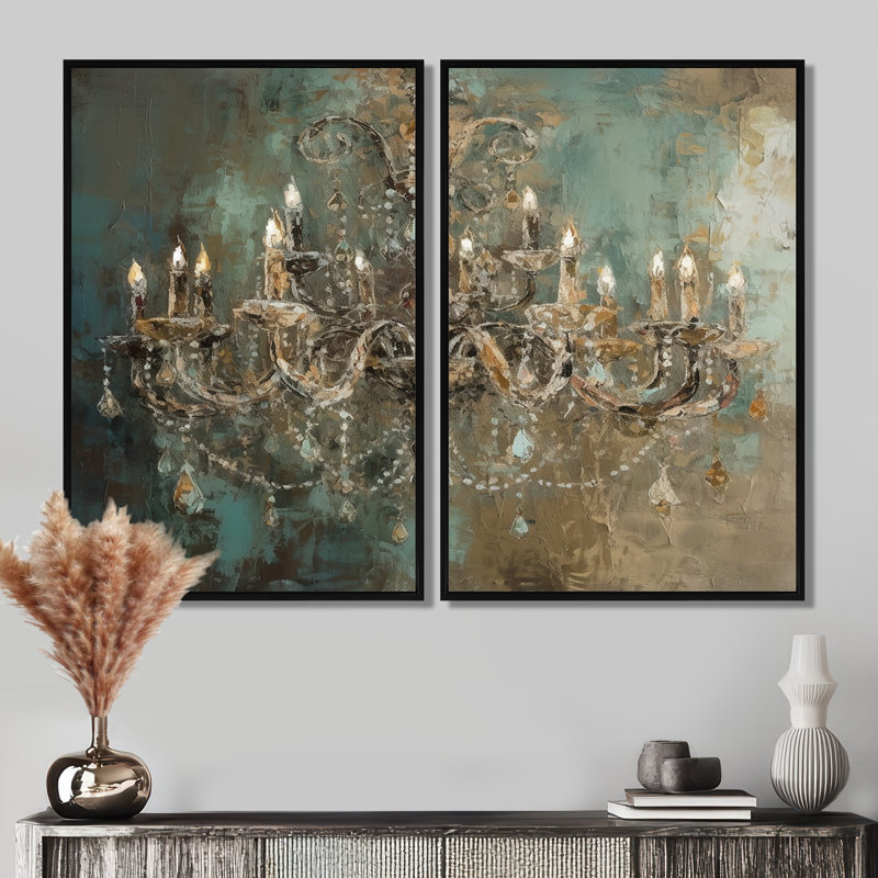 Grand chandelier «Vitrine III», 36" H x 48" W, Impression encadrée flottante, Black