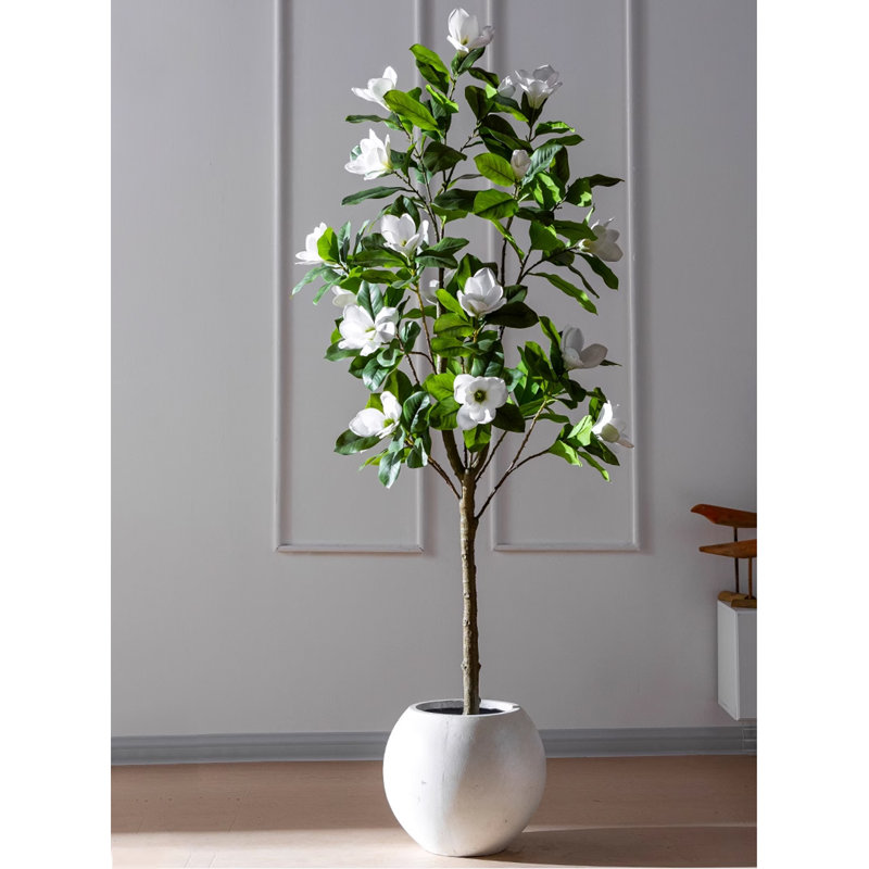 Faux arbre artificiel Magnolia, Blanc, Blanc / Vert