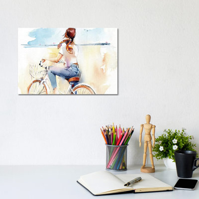 Summer, Girl, Bike 1 Piece Wrapped Canvas Wall Art