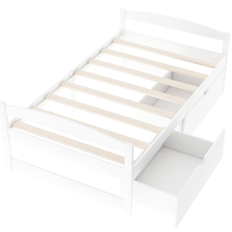 Lit plateforme simple Exquise, blanc avec espace de tiroir - Taille de lit pratique et polyvalente