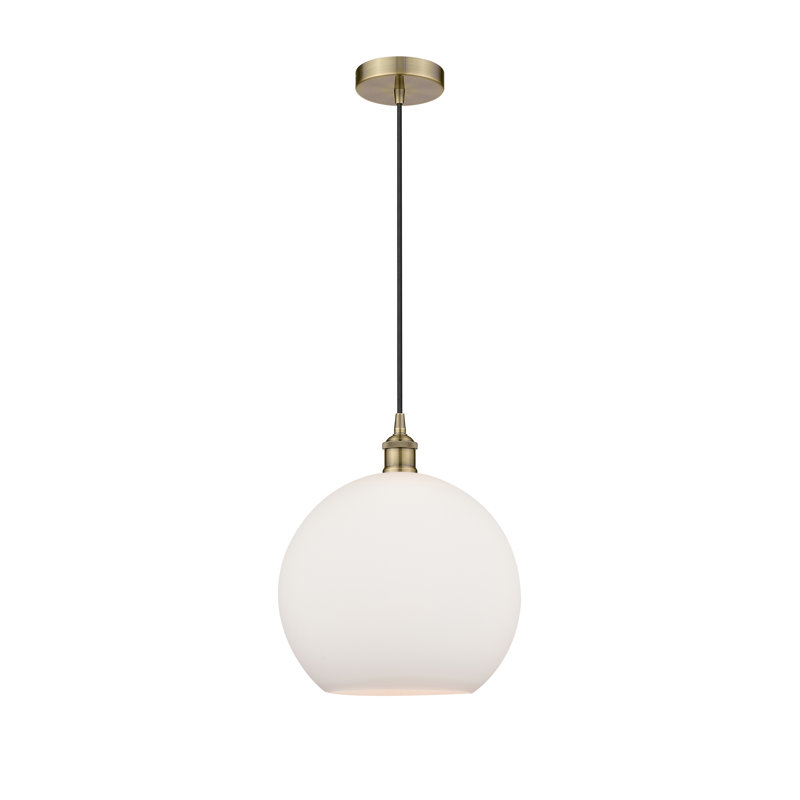 Luminaire suspendu simple à 1 lumière Ralph, Blanc mat, Laiton antique, H 13,63 po x l 11,75 po x 11,75 po