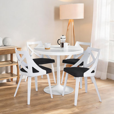 Ensemble de salle à manger 5 pièces rond avec plateau blanc et chaises rembourrées gris anthracite, style contemporain