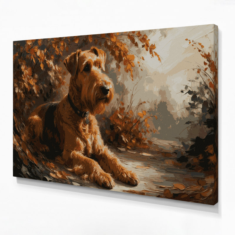 Dogs Airedale Terrier, art mural sur toile brune, H 24 po x l 36 po