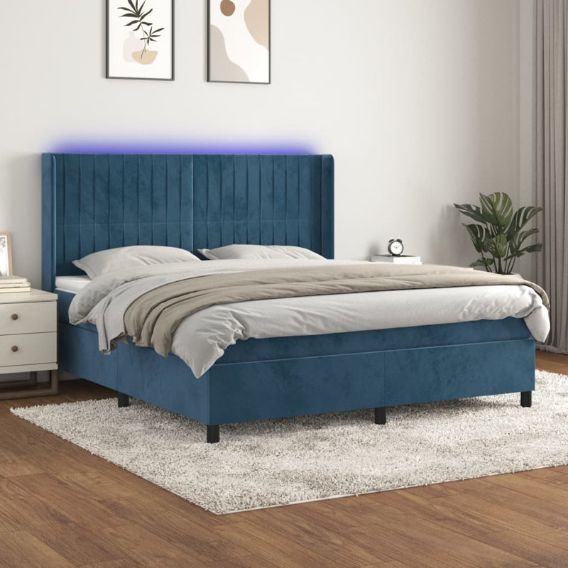 Keyan Velvet Bed with Mattress, Super King (6'), Blue