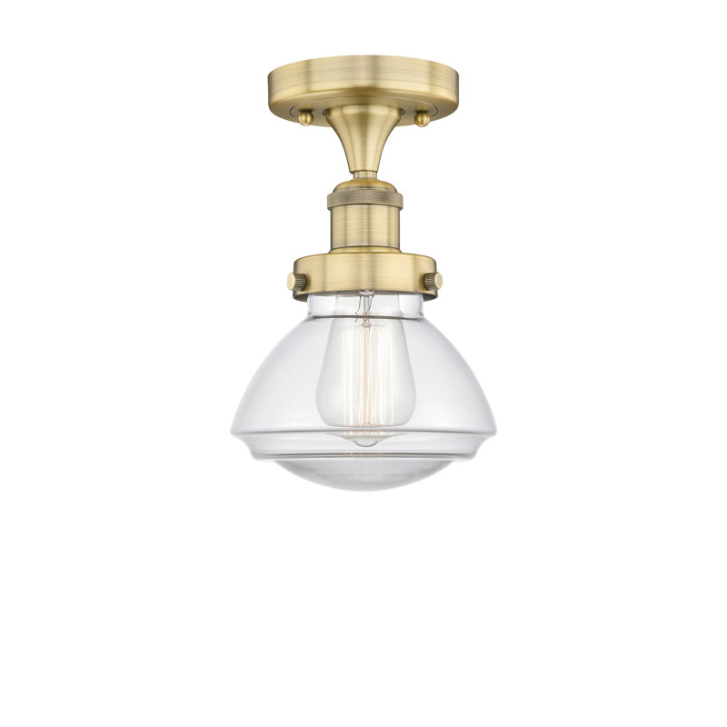 Almarosa Glass Semi Flush Mount, Clear, Brushed Brass