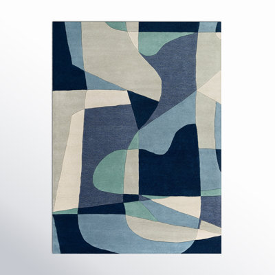 Gaye Teal Navy Beige Hand-Tufted Geometric Rug
