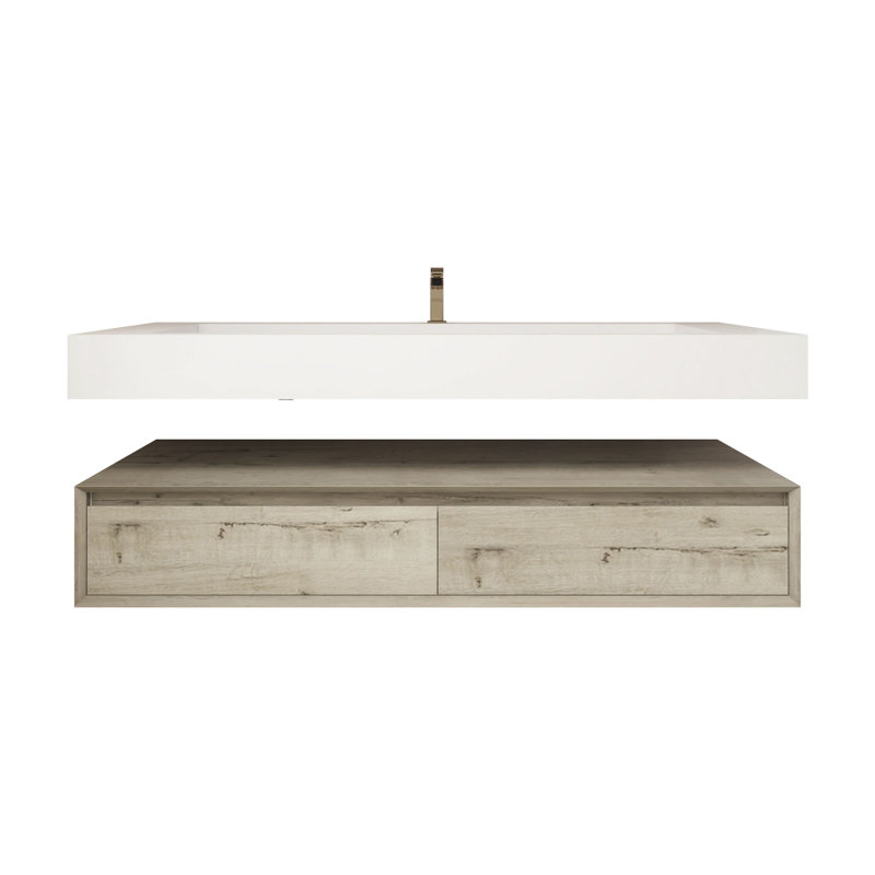 Alysa Wall-Mounted Single Bathroom Vanity Set, White Oak