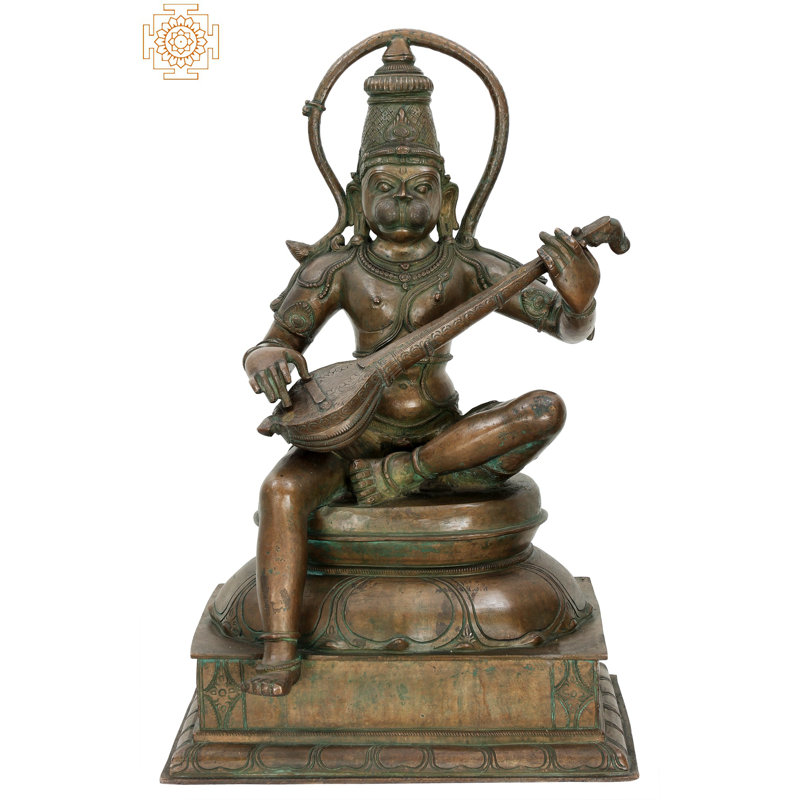 Statue en bronze Sangeet Acharya Hanuman Ji - bronze Panchaloha fabriqué à la main, pose de Lalitasana, art traditionnel de Swamimalai