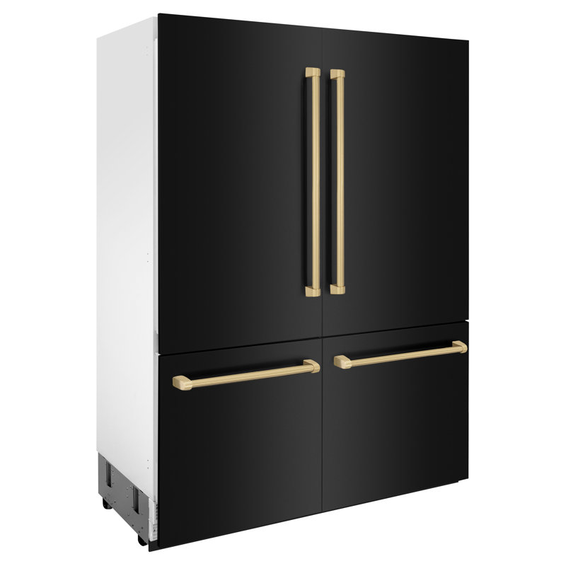 ZLINE 60" Autograph Edition 32.2 cu. ft. Built-in 4-Door French Door Refrigerator, Black Stainless Steel, Champagne Bronze