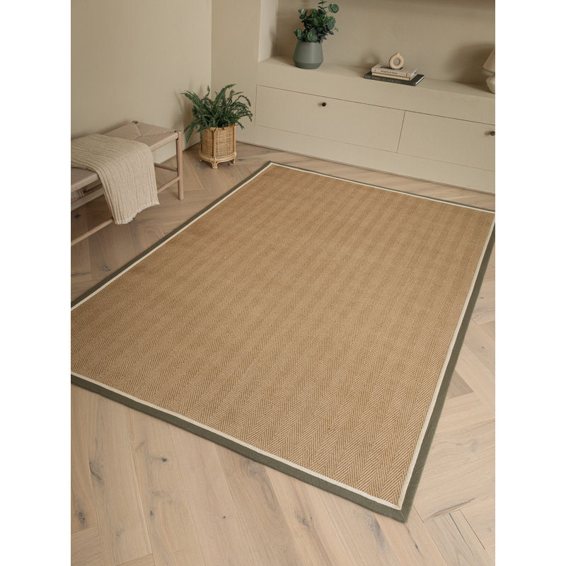 Rondle Herringbone Jute Area Rug, Rectangle 120 x 170 cm, Khaki Cream