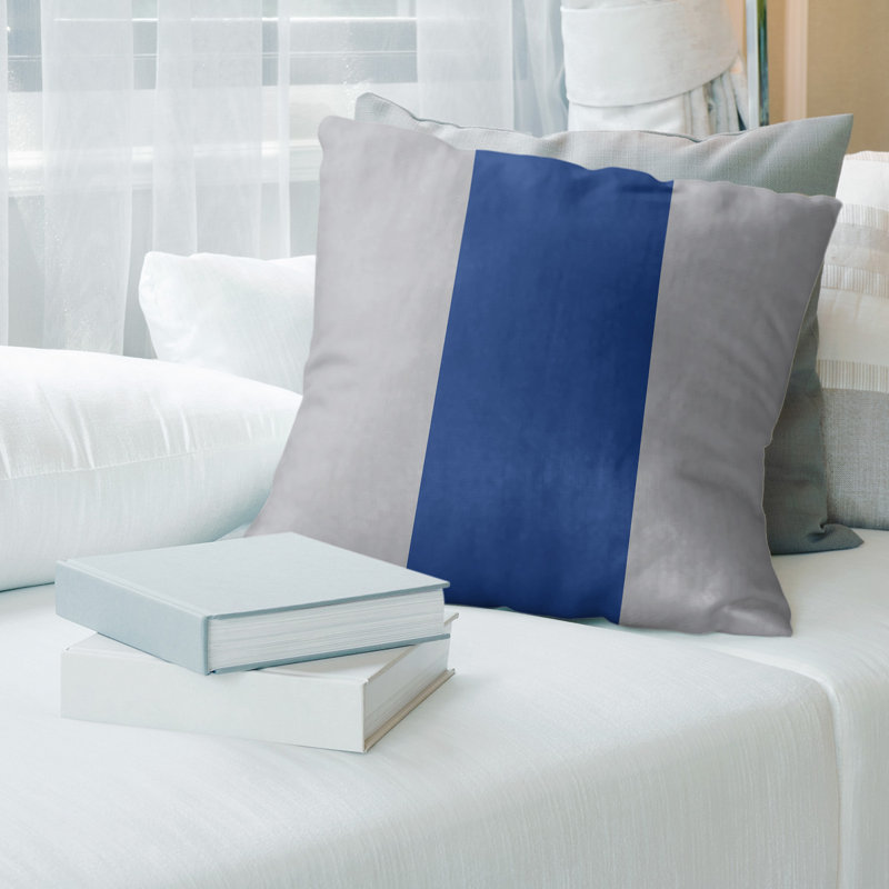 Coussin Detroit, 26 po x 26 po, Gris / bleu royal / gris, Housse de coussin seulement - sans coussin
