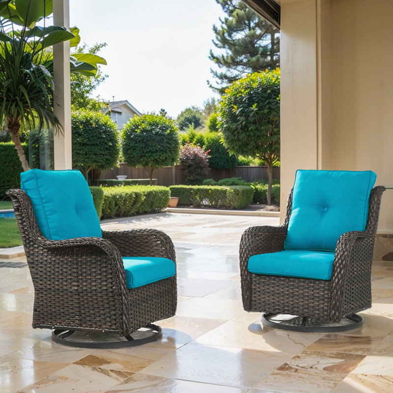 Fauteuils d'appoint en rotin avec coussins Bonia, Brun, Bleu lac