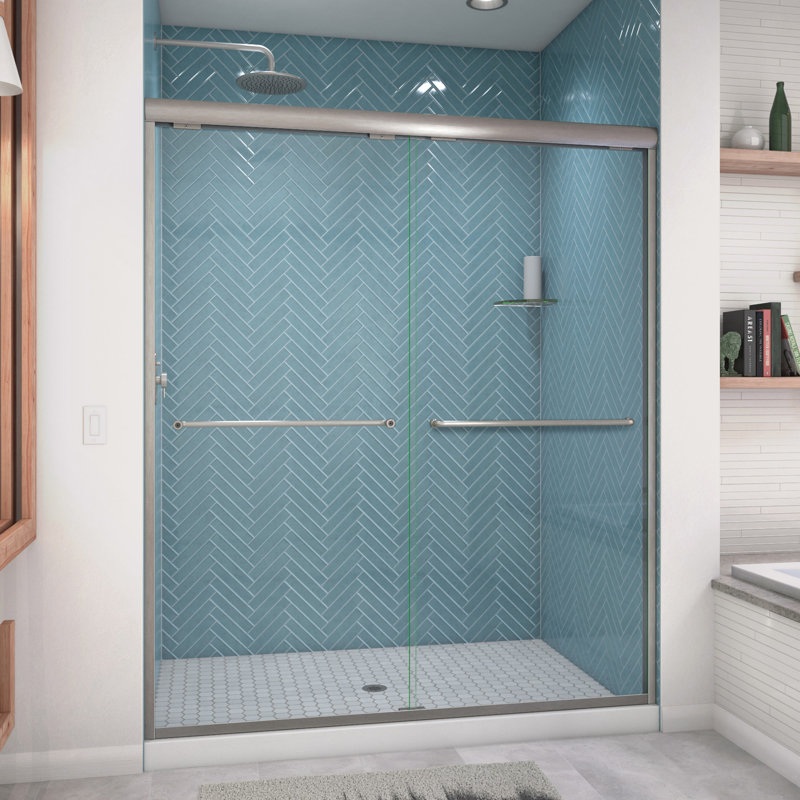 Porte de douche demi-cadre E 56 "x H 62,5" Ese, Nickel brossé, 0,3125 po.