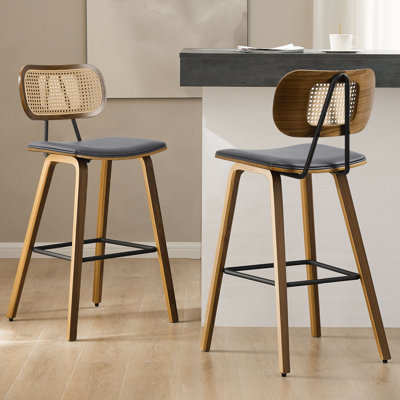 26" Upholstered Rattan Counter Height Stool