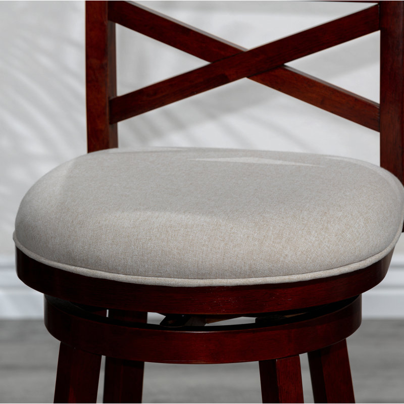 Tabouret pivotant à dossier en X de 30 po de hauteur, siège en tissu, Beige, Cerisier