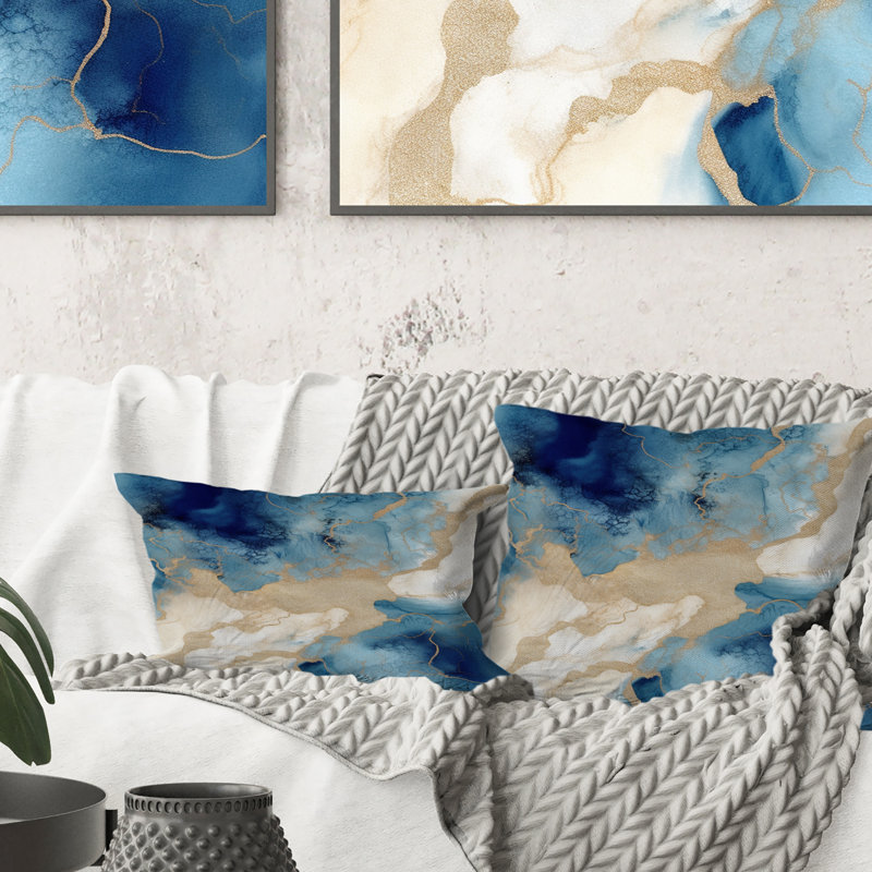 Coussin bleu et or Marble Clouds - Fractals