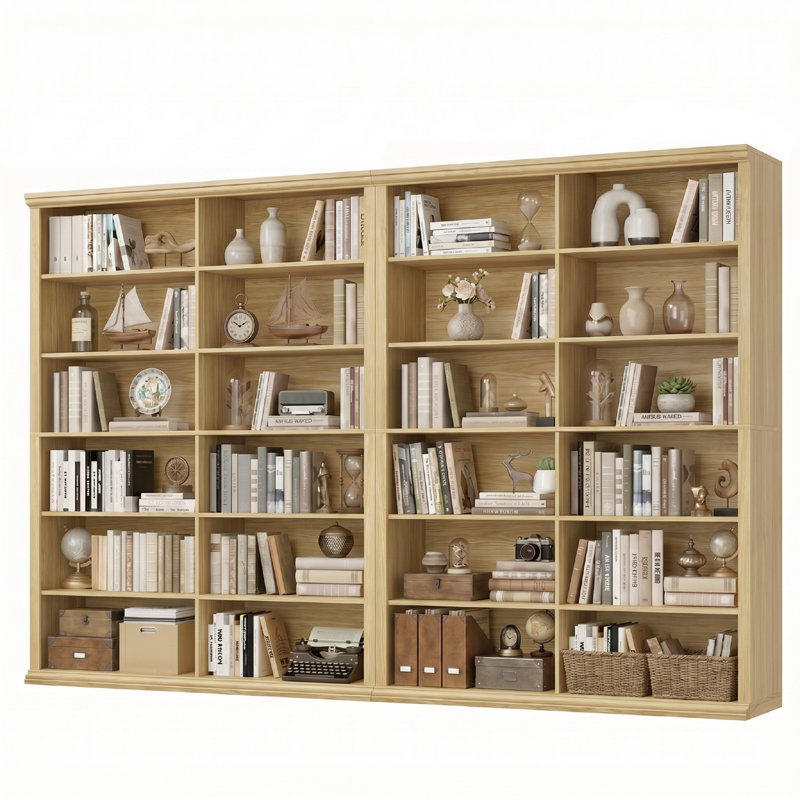  72" H x 47.2" W Wood Double 6-Tier Bookcase(set of 2), Brown