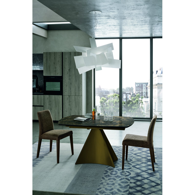 Keeble Extendable Metal Base Dining Table, Arabesque, Brushed Silver