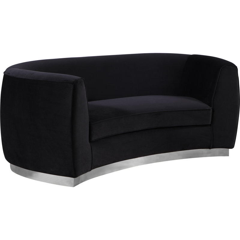 Causeuse courbée en velours 70,5 po Breccan, Velours noir vivant, Chrome chrome