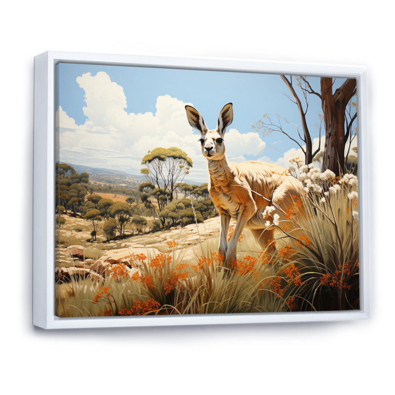 Kangaroo Bound Pastoral I - Animals Canvas Prints, H 34 po x l 44 po, Cadre flottant blanc