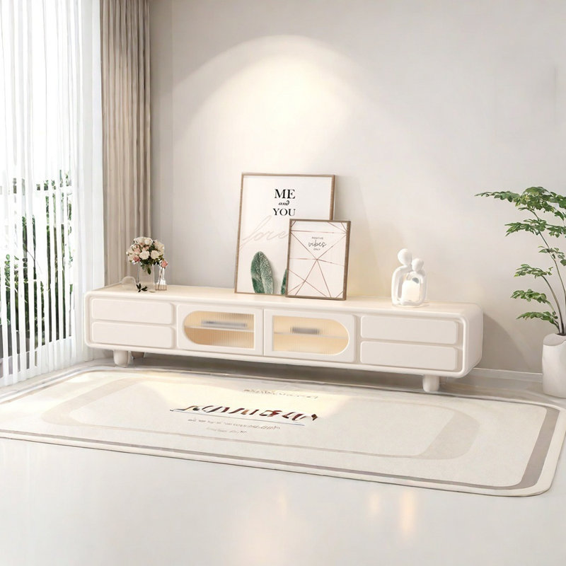 Creamy Style TV Stand with Piano Lacquer, 62.99"