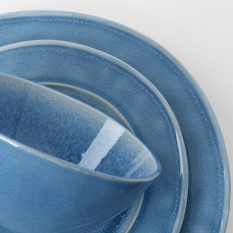  12 piece Stoneware Dinnerware Set - Service for 4, Lagoon Blue