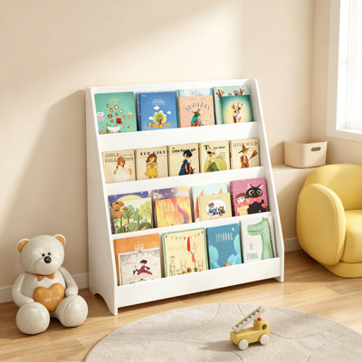 Bibliothèque pour enfants à 4 niveaux, présentoirs à livres pour tout-petits, aide à garder les chambres à coucher, les salles de jeux et les salles de classe organisées, panneau de fibres à densité moyenne, rose