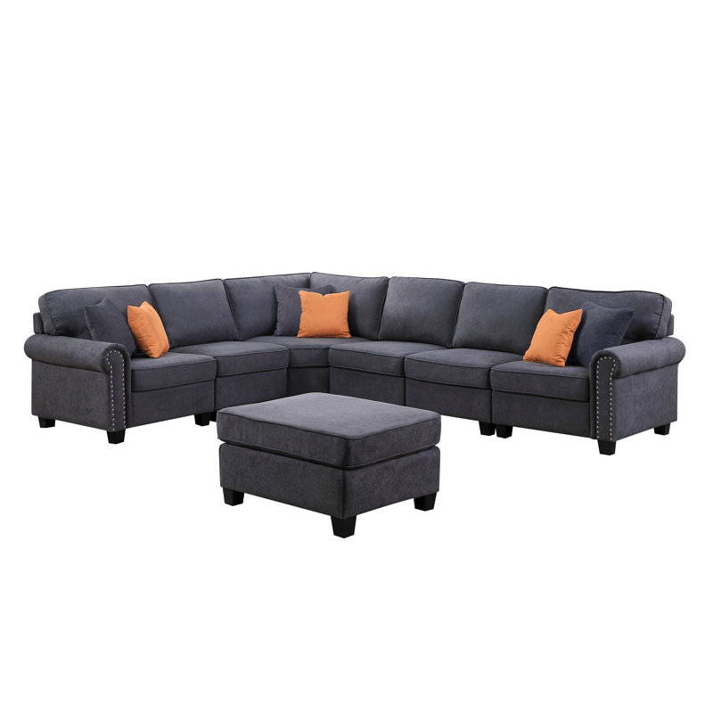 Sherburne Upholstered L-Shaped Sectional Reversible, Gray Polyester Blend