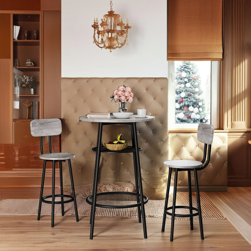 Ensemble bistro 3 pièces avec tabourets pliables, table à hauteur de comptoir, Gris / Noir