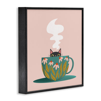 Cat Peeking Over Teacup Framed Giclee, design by Sarah Hickman