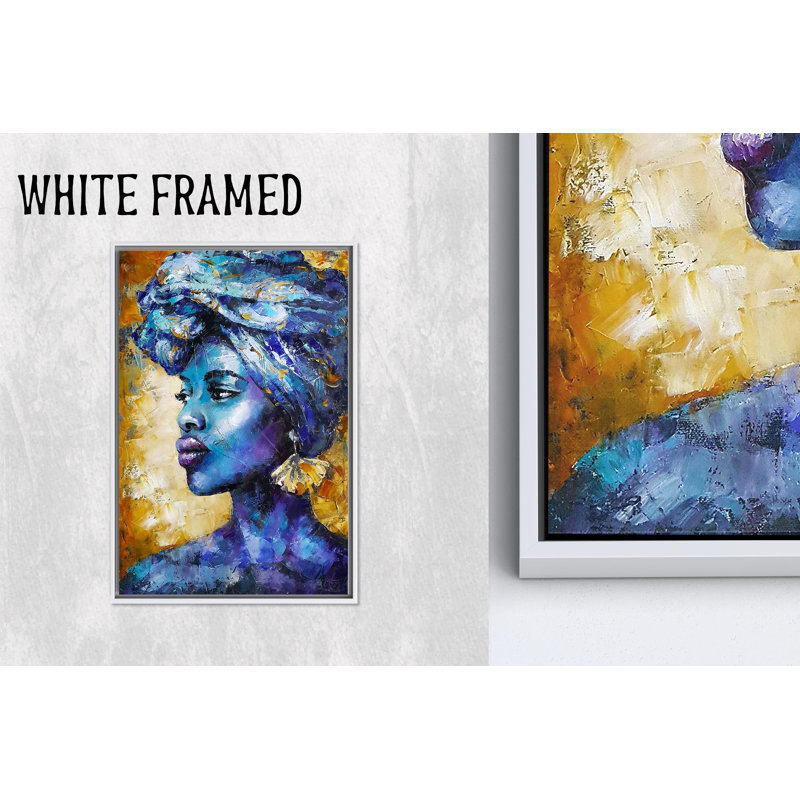 Contemporary African Woman Printed Canvas: Elegant Home Decor Art,1P WhiteFramedCanvas, H: 15.8 x W:11.9 inches