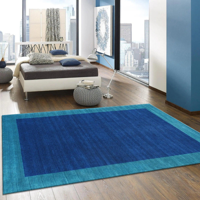 Tapis bleu en soie / coton / laine 8 pi 9 po x 11 pi 9 po Gillian