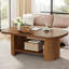 Table basse 45,27 po à 2 niveaux style rustique brun Mid-Century avec tablette de rangement pour le salon