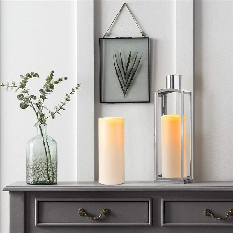 Plastic Weather-Resistant Flameless Pillar Candle with Remote, 10" H x 4" W x 4" D