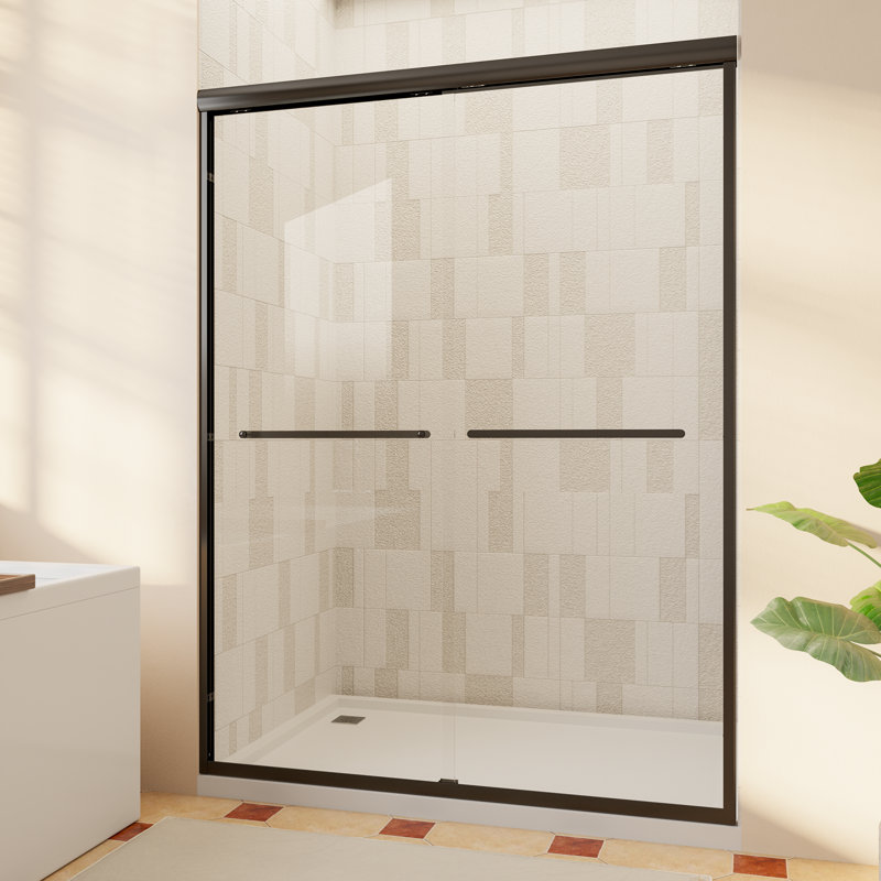 50-54" W x 70" H Double Sliding Frame Shower Door with 1/4"（6mm） Clear Tempered Glass, Matte Black, Matte Black