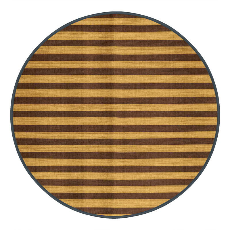 Tapis brun à rayures horizontales lavable à la machine, Rond 6 pi