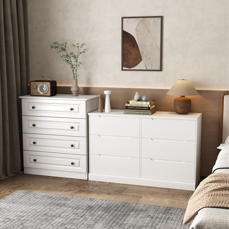 Ensemble de chambre à coucher 2 pièces: commode à 6 tiroirs et commode à 4 tiroirs (ensemble de 2)
