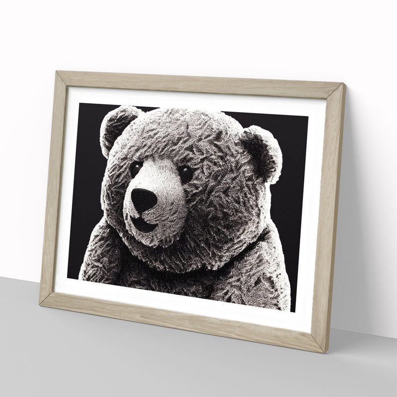 Charming Teddy Bear - Single Picture Frame Print, 34cm H x 46cm W x 2cm D, Oak