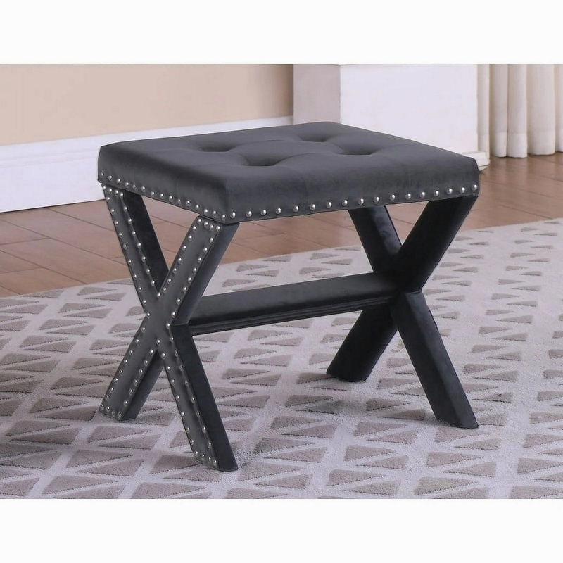 Banc d'appoint rembourré en velours avec garniture cloutée, banc de siège capitonné pour salon d'entrée, gris, Gris