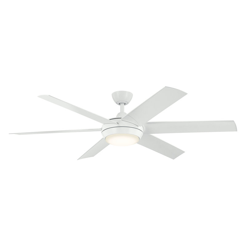 60 Inch Mint Ceiling Fan with Glass Diffuser, White with White Blades