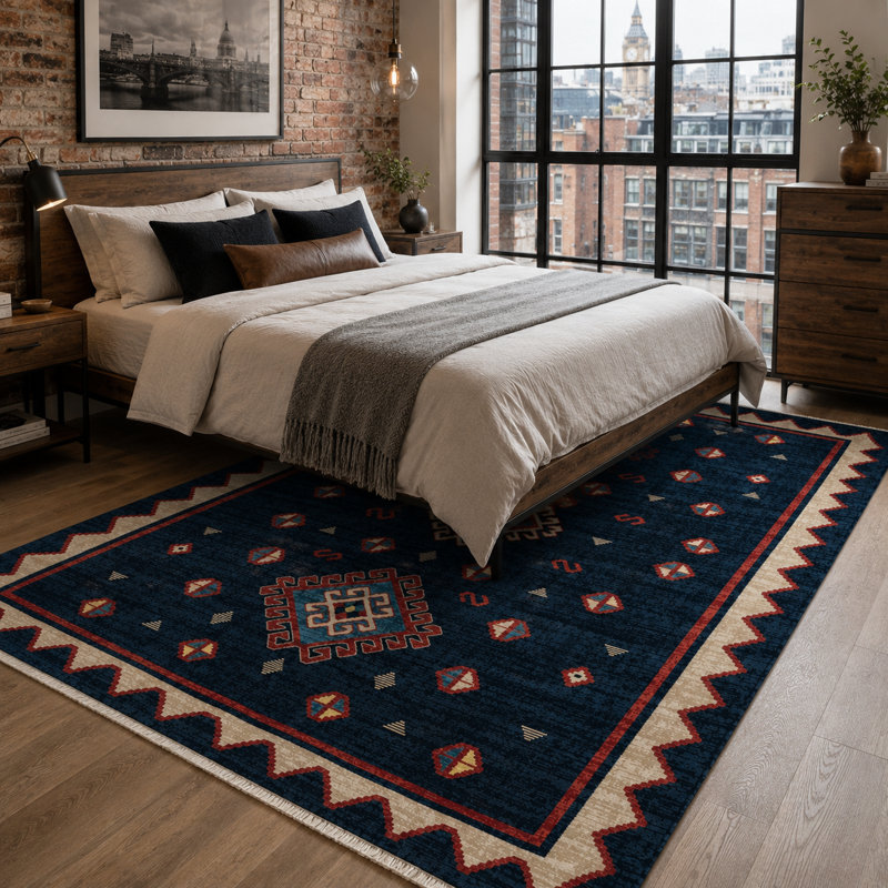 Geometric Cotton and Chenille Flatweave Area Rug, 100 x 300 cm