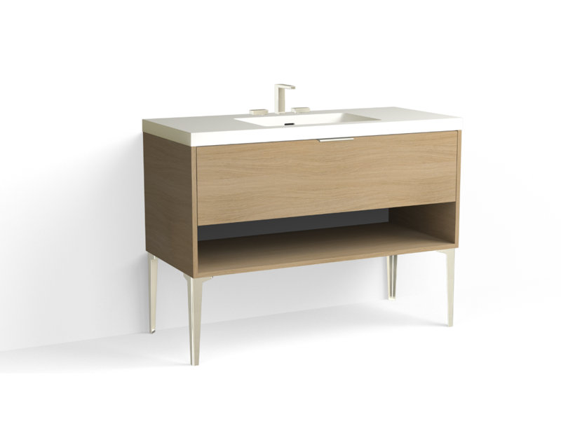 Modo 48" W Freestanding Single Bathroom Vanity with Dean Leg, Glossy White/8" Widespread, Biondo, Matte Black