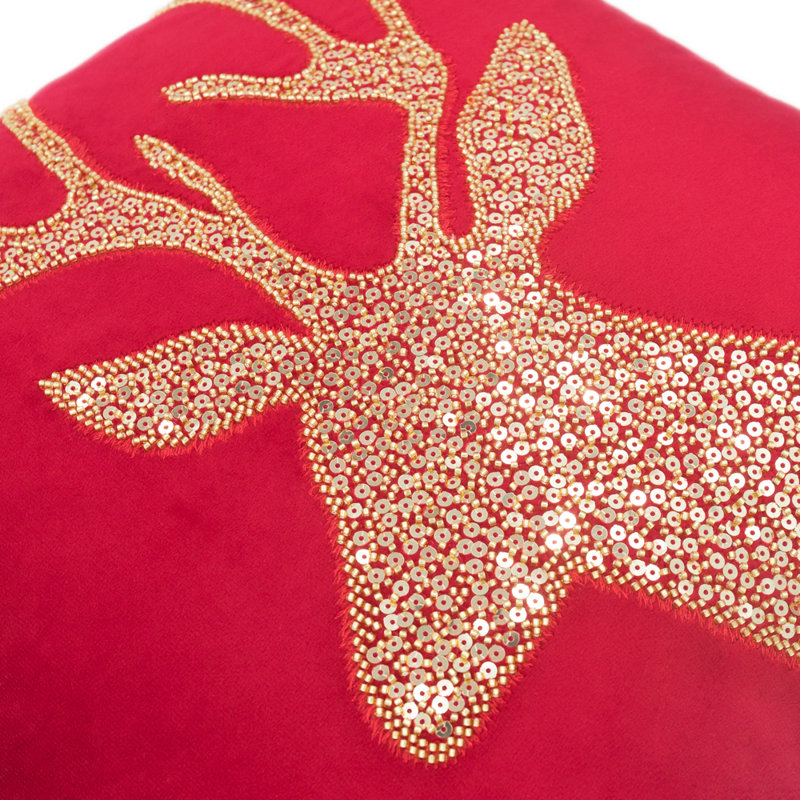 Sequined Velvet Pillow Cover, Red