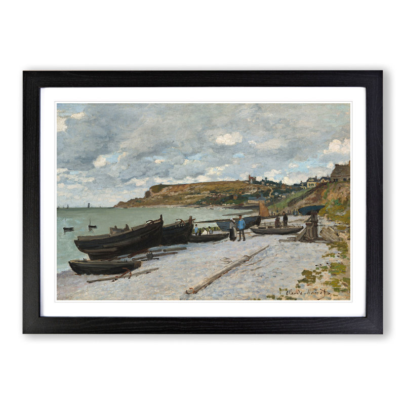 Sainte-Adresse Beach by Claude Monet - Picture Frame Painting, Black Framed, 48cm H x 65cm W x 2cm D