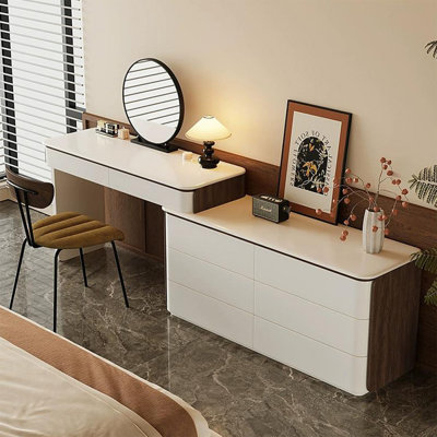 Coiffeuse de maquillage avec miroir lumineux, 8 tiroirs, prise de courant