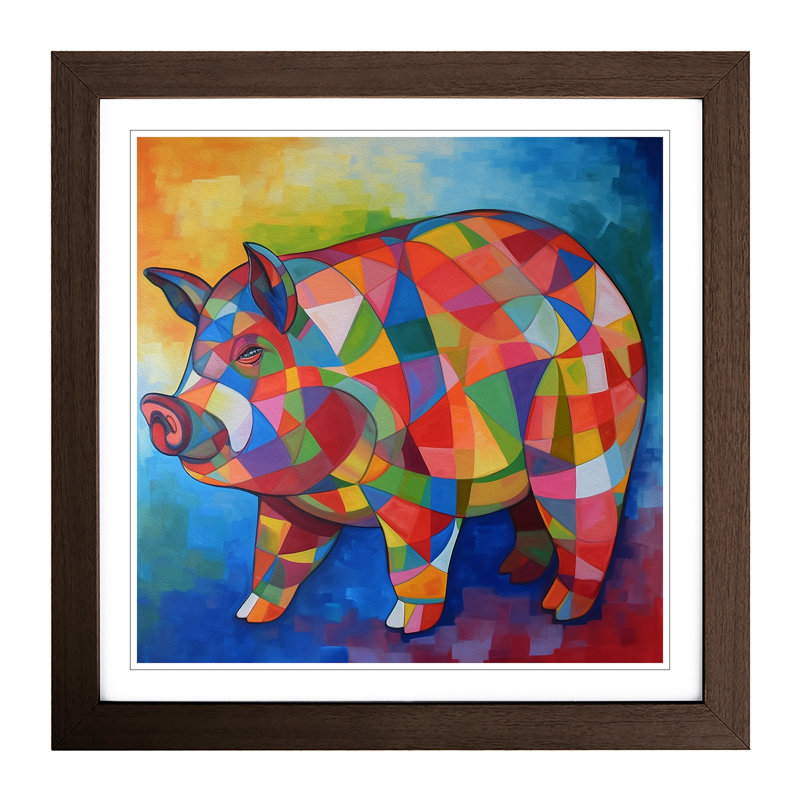 Pig Cubism - Single Picture Frame Print on Wood, Walnut