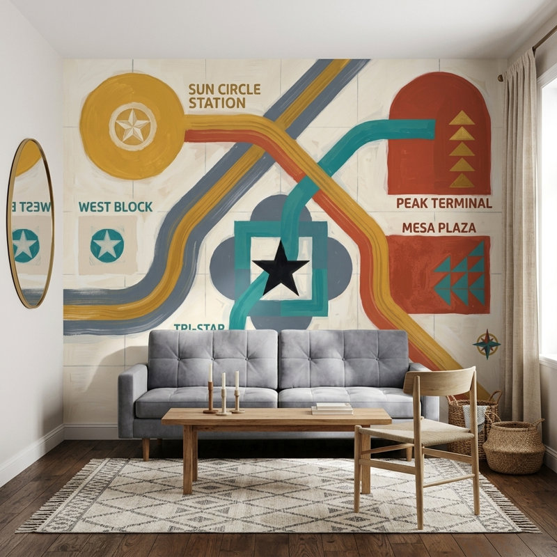 Papier peint moderne Mid Century, Peler et coller, 200 po x 120 po